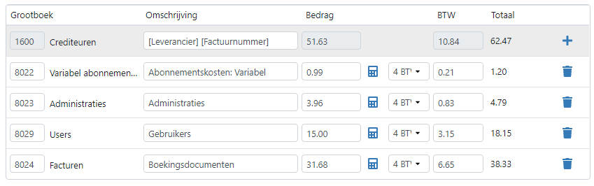 Uitgesplitste boekingsregels