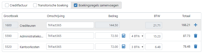 Samengevoegde boekingsregels