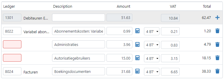 Disaggregated posting lines without a completed general ledger