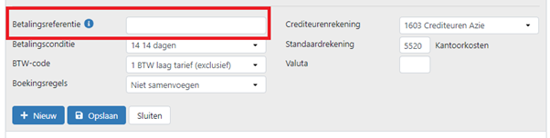 Het veld betalingsreferentie in het controle scherm van TrIFact365.