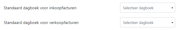 Standaard dagboek voor inkoopfacturen (selecteer dagboek). Standaard dagboek voor verkoopfacturen (selecteer dagboek).