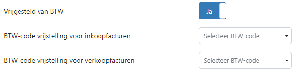 Vrijgesteld van BTW, BTW-code vrijstelling voor inkoopfacturen, BTW-code vrijstelling voor verkoopfacturen