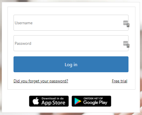 The TriFact365 login screen showing inputs for Username and Password with a blue Log in button below.