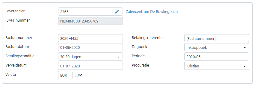 Gegevens van geselecteerde leverancier