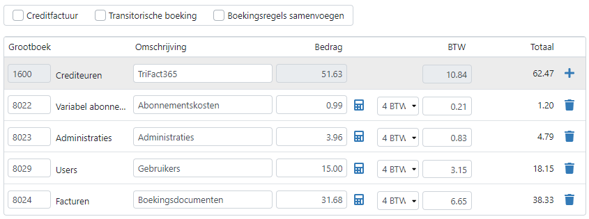 Uitgesplitst boekingsvoorstel met behulp van regelherkenning