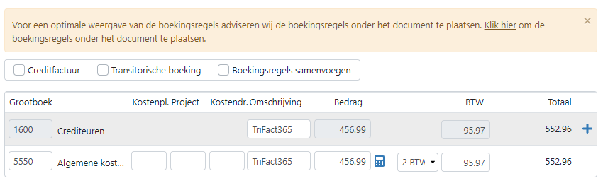 Voor een optimale weergave van de boekingsregels adviseren wij de boekingsregels onder het document te plaatsen. Klik hier om de boekingsregels onder het document te plaatsen.