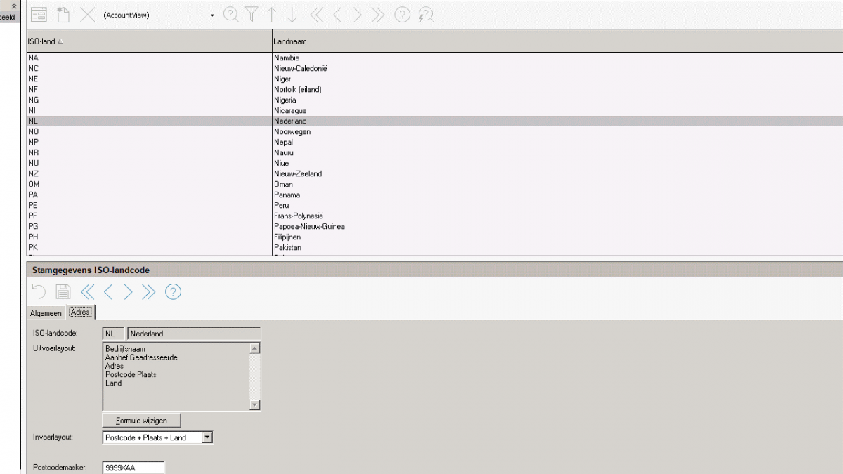 Accountview-ISO-landcode-en-postcodemasker