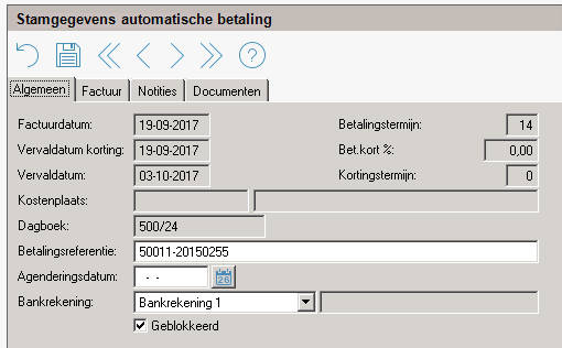 AccountView: Stamgegevens automatische betaling