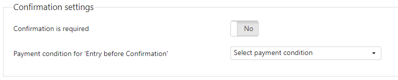 Confirmation settings in TriFact365: Confirmation is mandatory and below Payment condition for 'booking for confirmation'